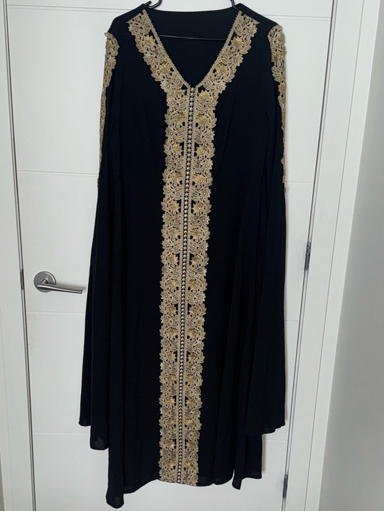 SHEIN Other - SHEIN Black Long Embroidered Kaftan with Gold Trim